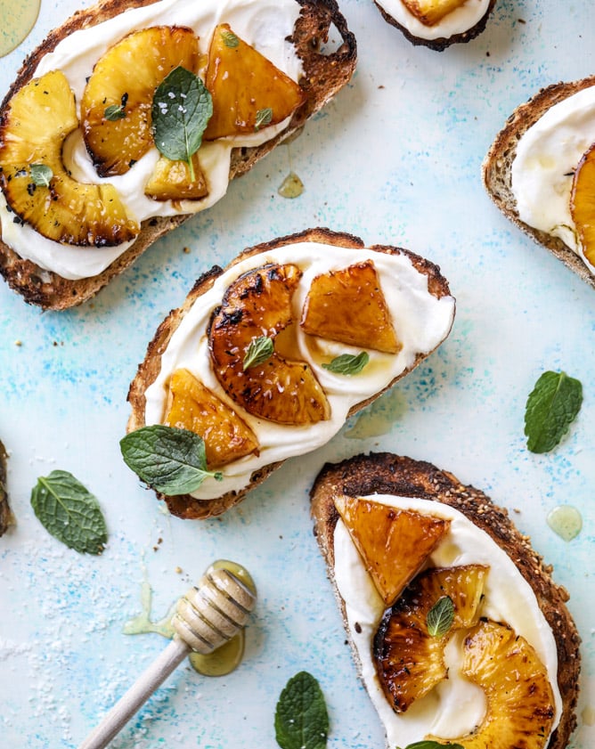 roasted pineapple ricotta toast I howsweeteats.com