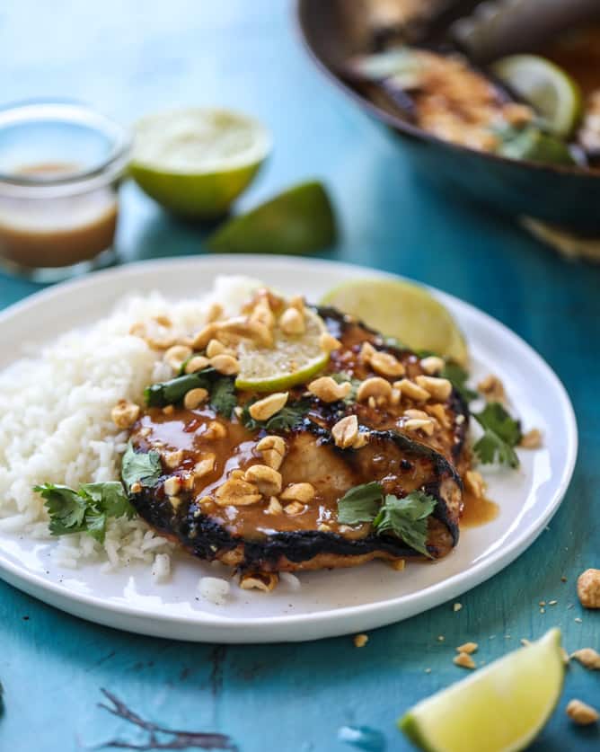 thai skillet pork chops with coconut rice I howsweeteats.com