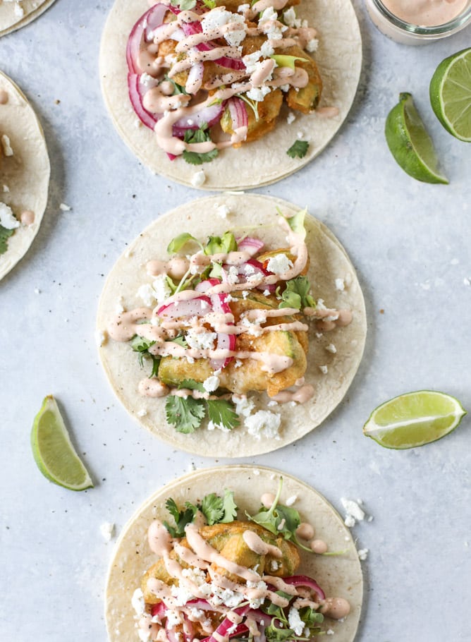crispy beer battered avocado tacos I howsweeteats.com