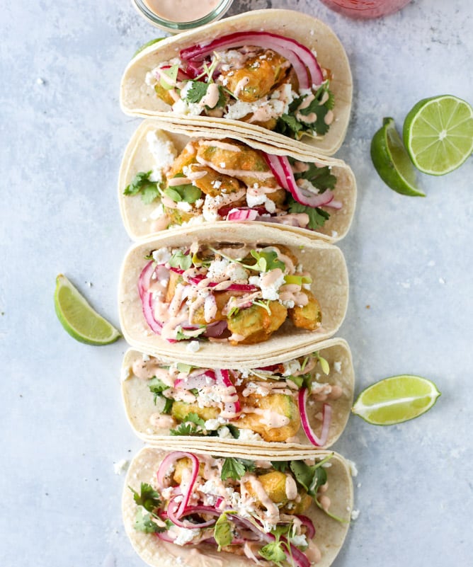 crispy beer battered avocado tacos I howsweeteats.com