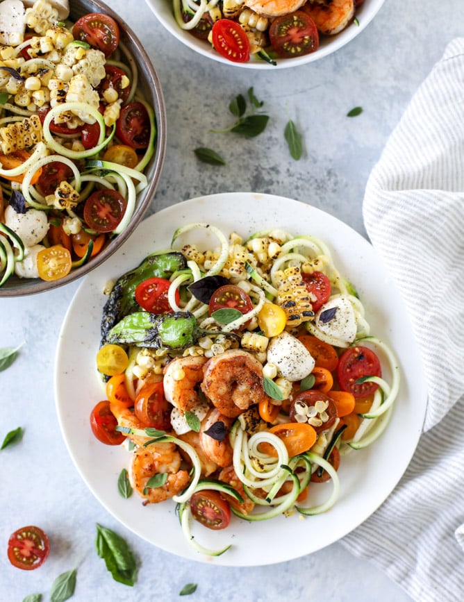 summer shrimp zoodle bowls I howsweeteats.com