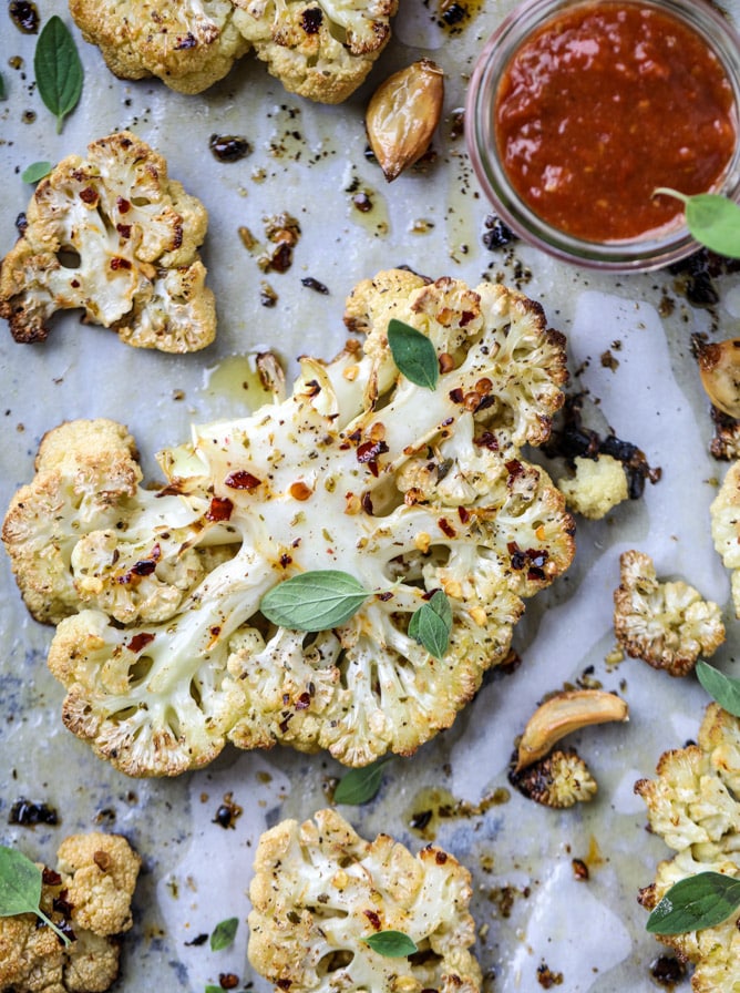 roasted sicilian cauliflower with quick tomato jam I howsweeteats.com