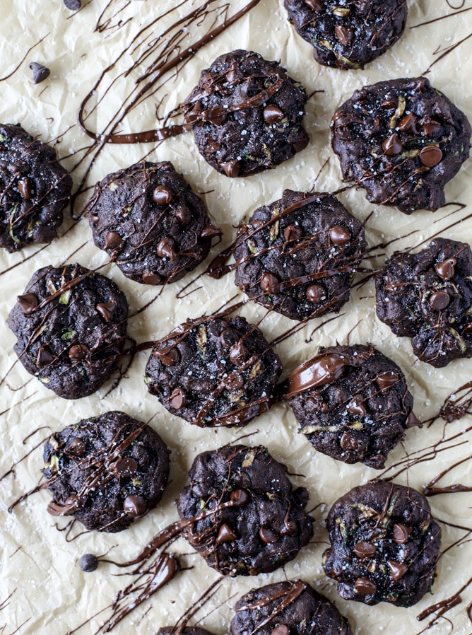 double chocolate zucchini cookies with sea salt I howsweeteats.com