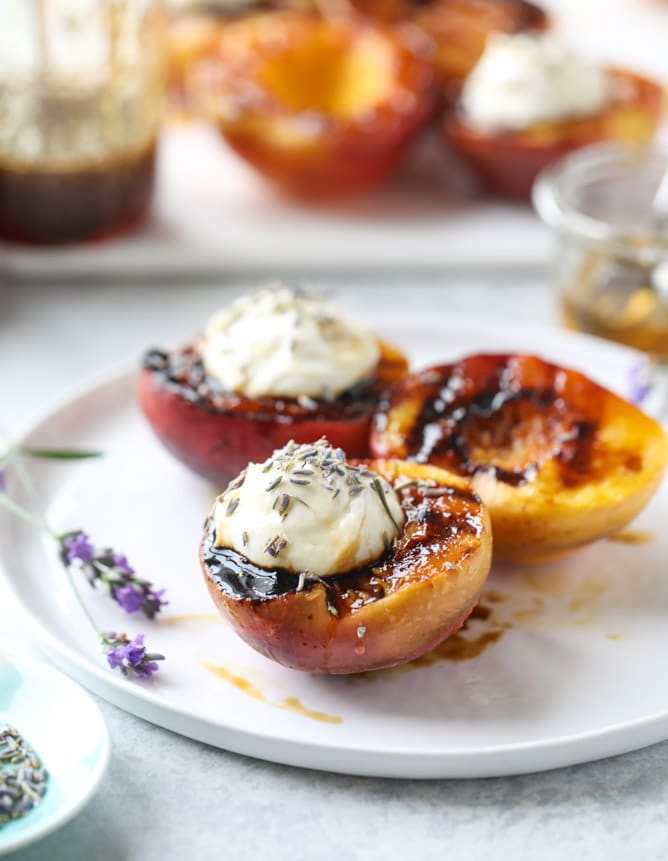 grilled peaches with lavender honey whipped ricotta I howsweeteats.com