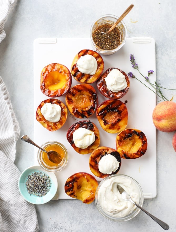 grilled peaches with lavender honey whipped ricotta I howsweeteats.com
