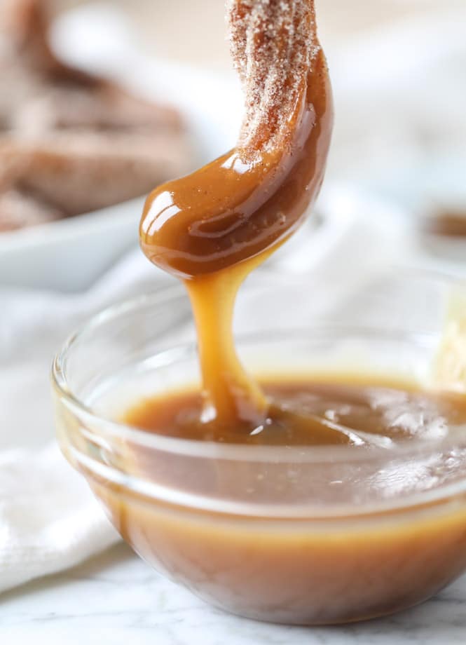 apple cider churros with cider beer caramel I howsweeteats.com