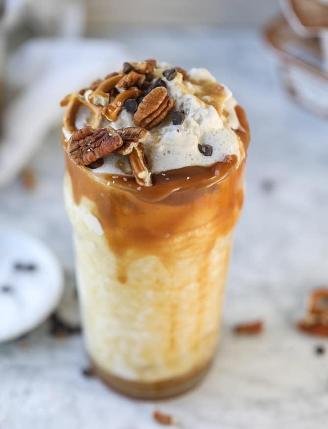 salty caramel yogurt shakes I howsweeteats.com