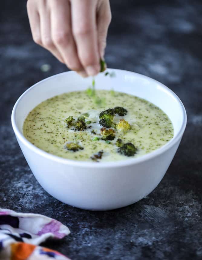 roasted broccoli gruyere cheese soup I howsweeteats.com