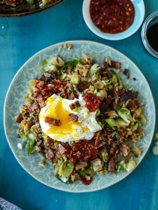 bacon brussels sprouts fried rice I howsweeteats.com