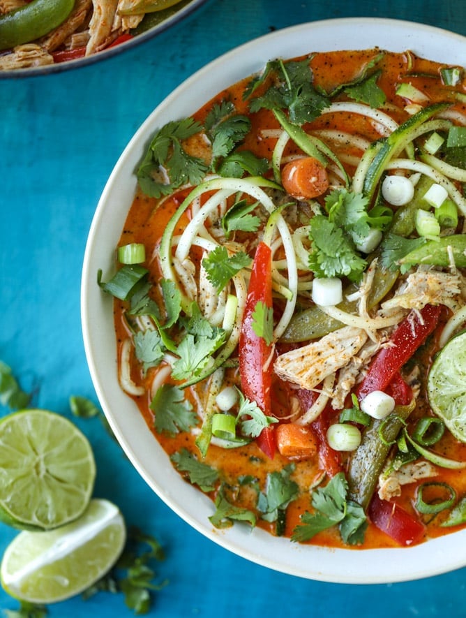 thai chicken zoodle soup I howsweeteats.com #chicken #soup #zoodles #zucchininoodles #coconutmilk