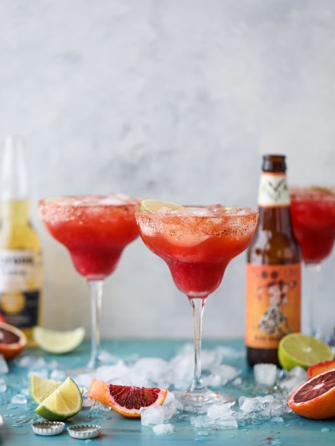 spicy blood orange beergaritas I howsweeteats.com #beer #margaritas #beergaritas #cocktails #bloodorange