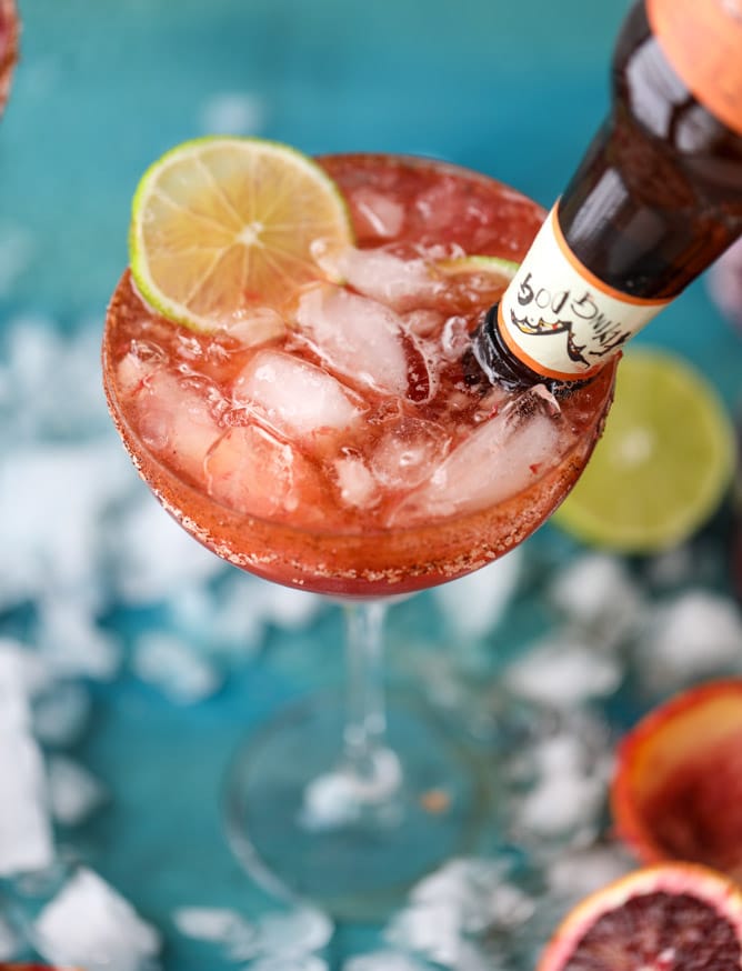 spicy blood orange beergaritas I howsweeteats.com #beer #margaritas #beergaritas #cocktails #bloodorange