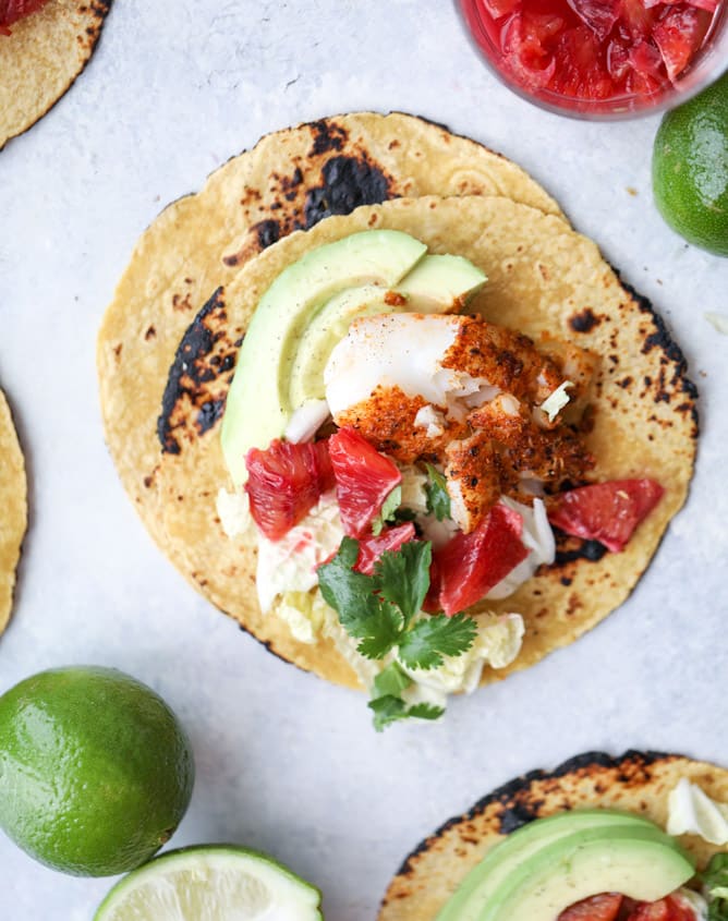 cajun fish tacos with blood orange slaw I howsweeteats.com #fishtacos #tacos #bloodorange #fish