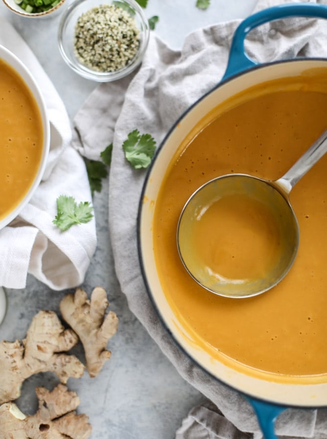 silky ginger sweet potato soup I howsweeteats.com #soup #sweetpotatoes #ginger #vegan