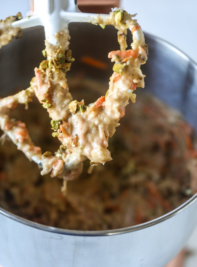 pistachio carrot cake with cream cheese frosting I howsweeteats.com #carrotcake #pistachio #cake #creamcheese #frosting