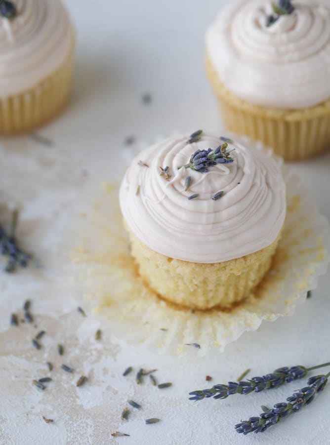 lavender cupcakes with cream cheese frosting I howsweeteats.com #lavender #cupcakes #creamcheese #frosting #cake