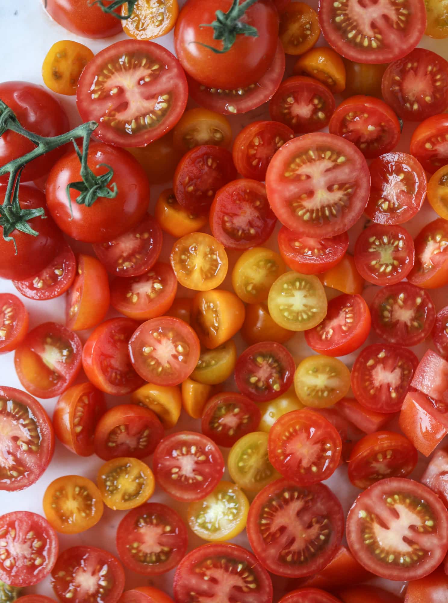 This is the perfect tomato panzanella salad! It's full of juicy, bursting, sweet tomatoes, toasted sourdough bread cubes, fresh herbs, grilled corn, sliced avocado and an incredible homemade dressing that blankets everything in deliciousness. SO good. I howsweeteats.com #panzanella #salad #tomato #basil #summer #corn #avocado #healthy #recipes
