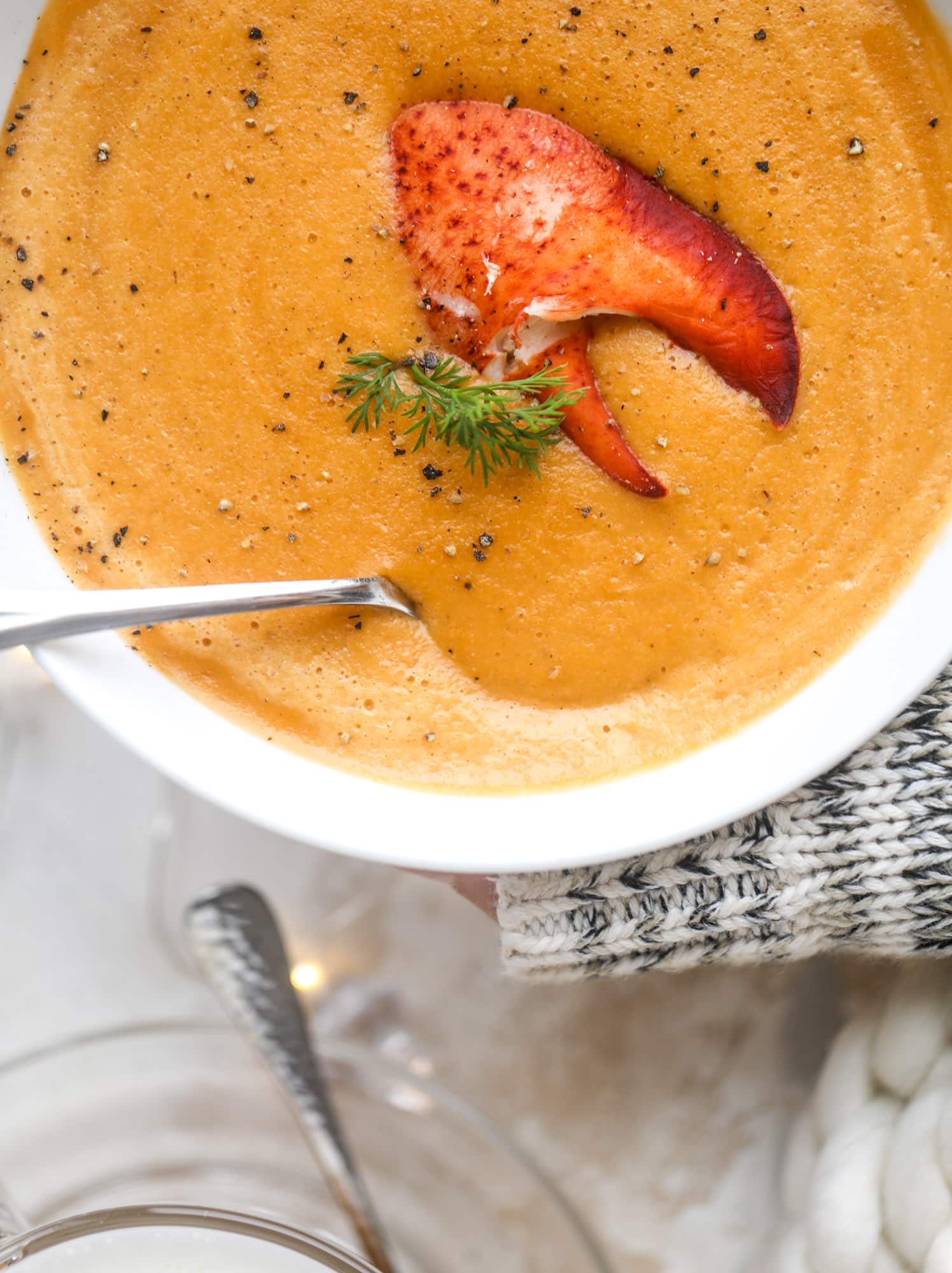 This lobster bisque recipe is delicious, easy and always a crowd pleaser! It's so simple to make at home and it's a rich, decadent treat to serve your family. I also show you how to make a lobster cappuccino, which is lobster bisque with foamed cream! I howsweeteats.com #lobster #bisque