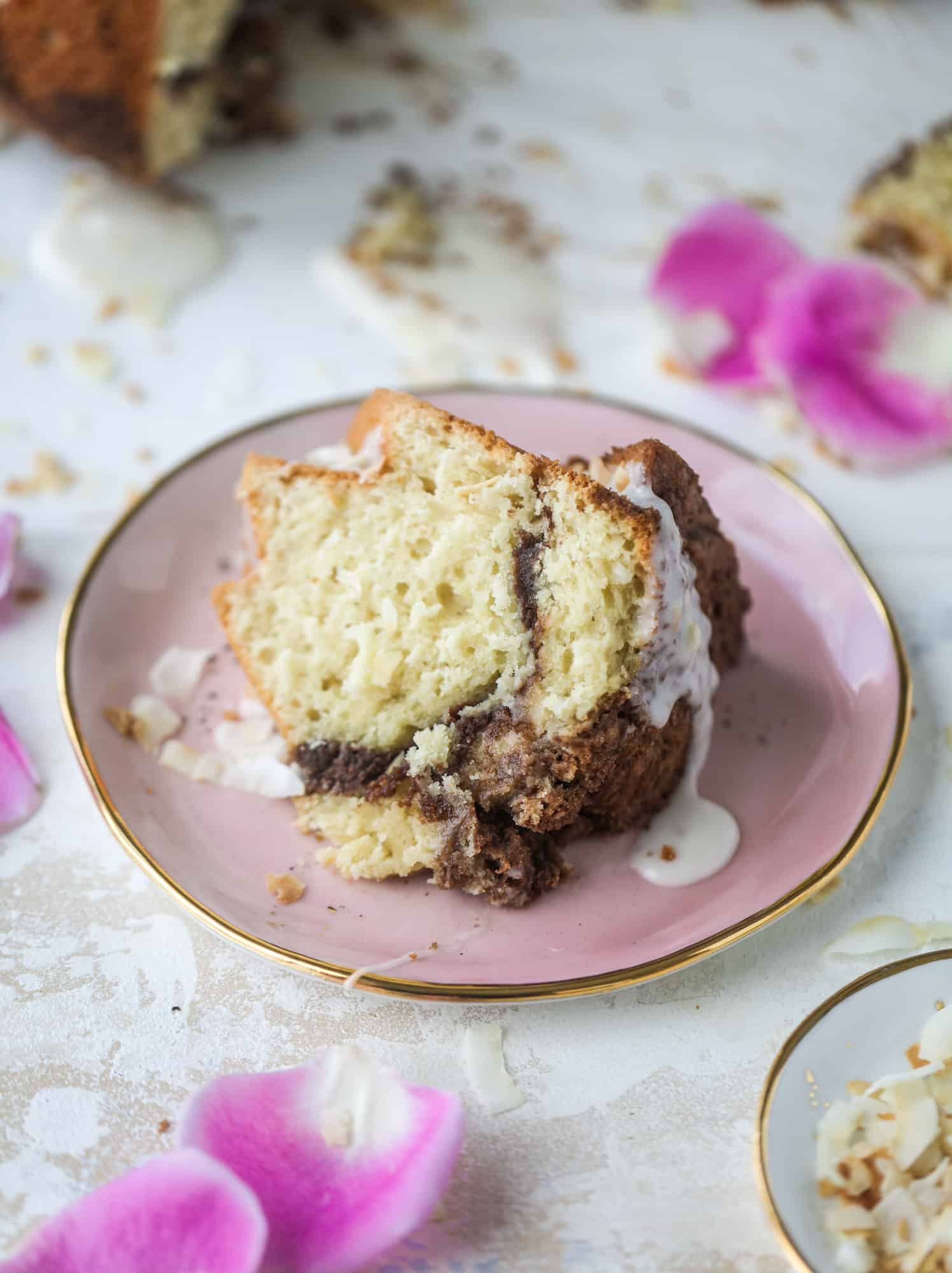Make breakfast and brunch better with coconut coffee cake! Tender coconut cake with a cocoa sugar streusel and a coconut glaze. To die for!