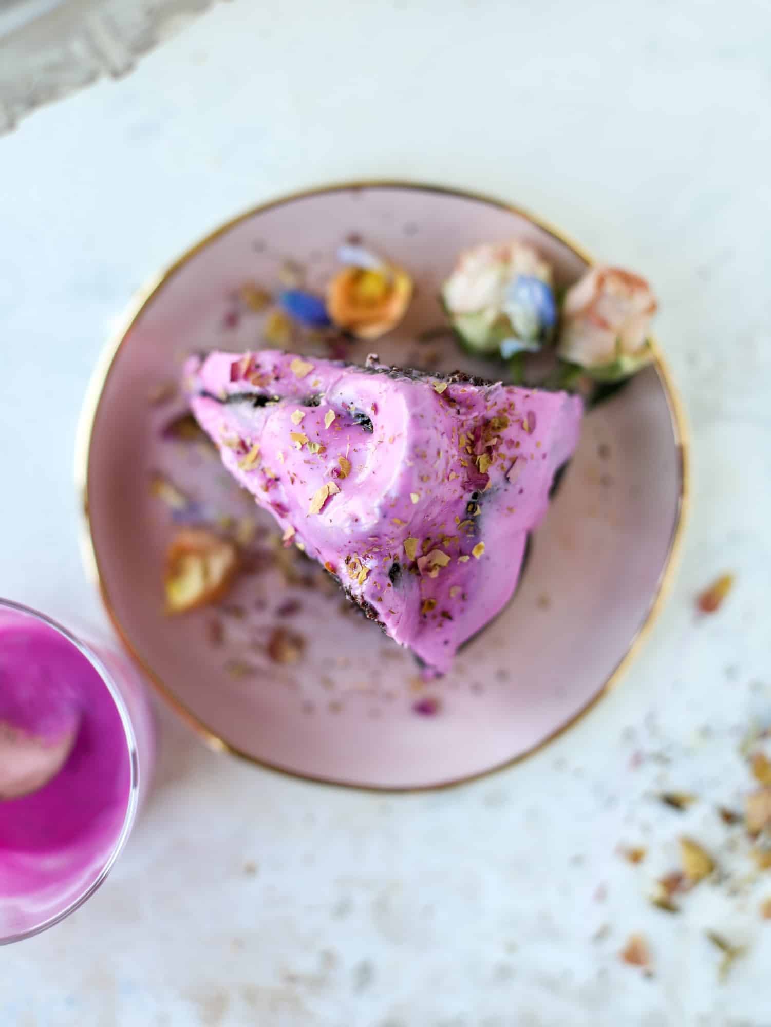 slice of chocolate dragon fruit cake