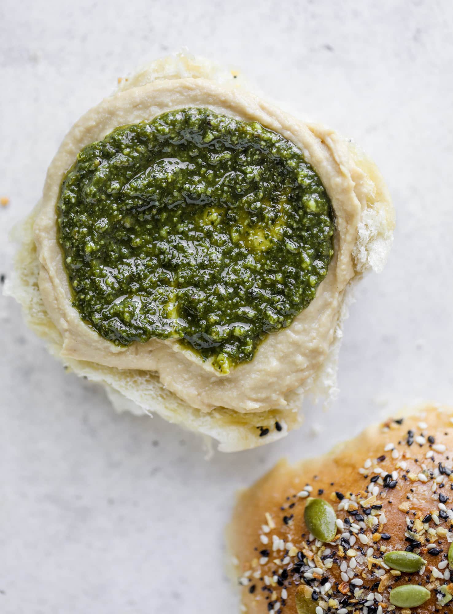 pesto and hummus layers