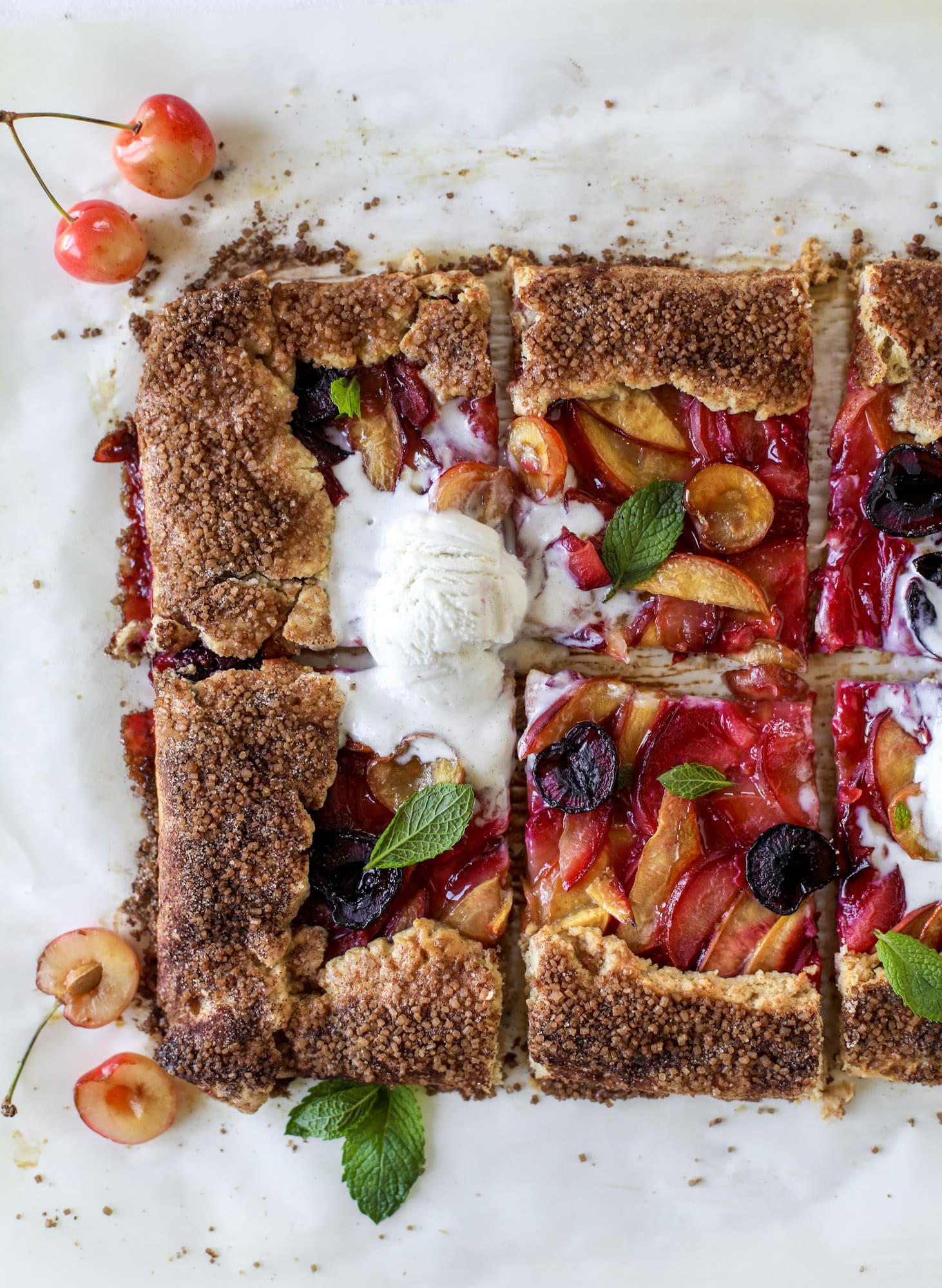 I love a stone fruit tart! Peaches, plums, pluots and cherries come together in a golden cinnamon sugar crust for the ultimate summer dessert.