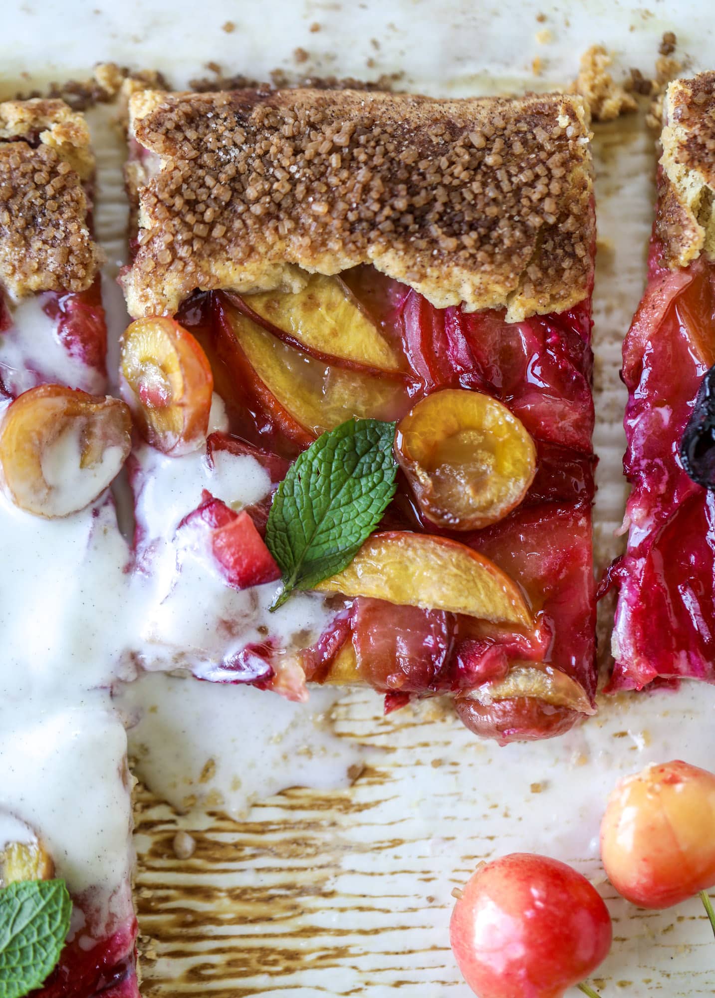 I love a stone fruit tart! Peaches, plums, pluots and cherries come together in a golden cinnamon sugar crust for the ultimate summer dessert.