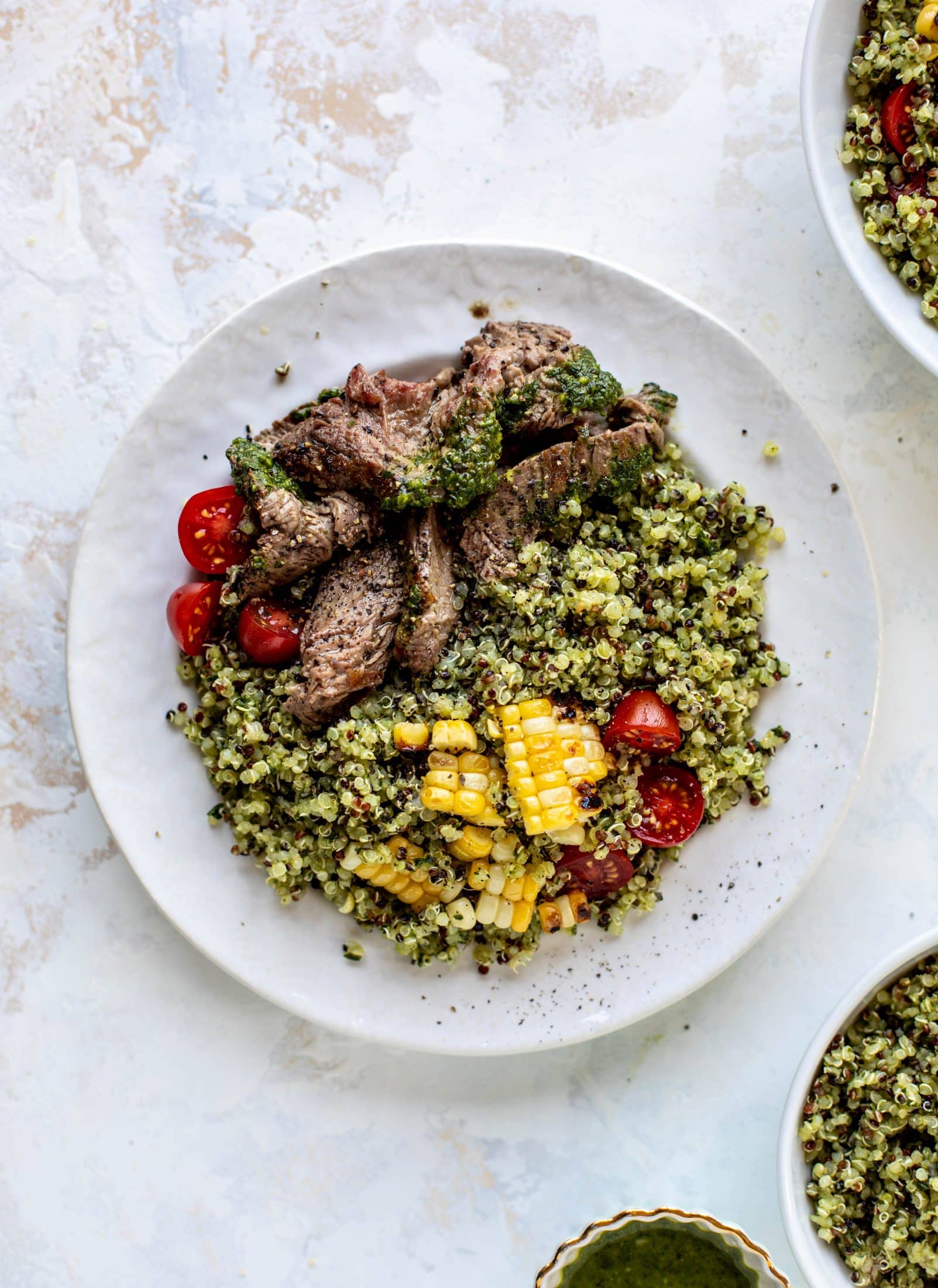 This chimichurri quinoa with flank steak is so incredibly delicious and flavorful! The steak is juicy and tender; the quinoa is loaded with flavor. Love it!