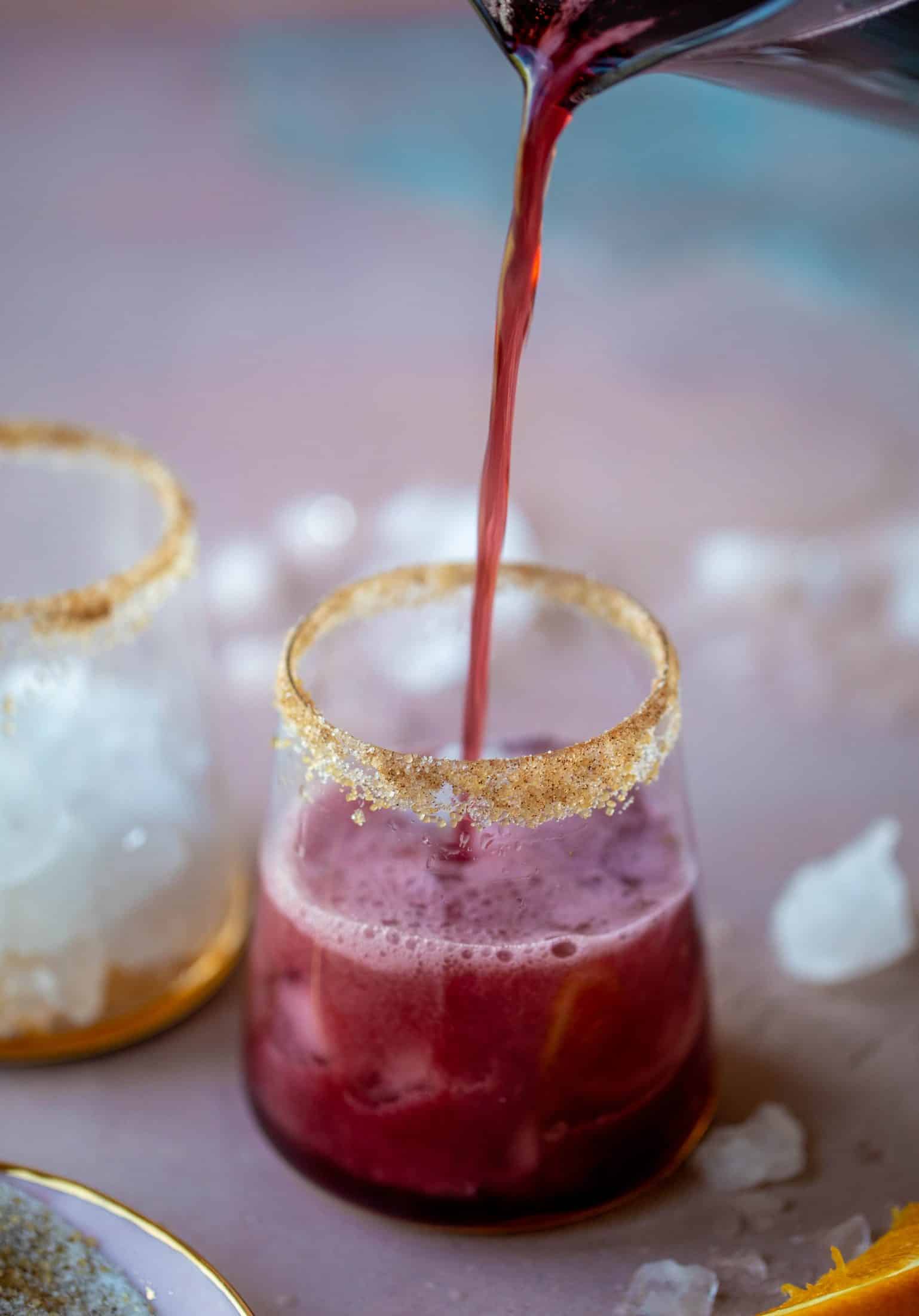 A refreshing and warming lambrusco smash, made with bubbly red wine, bourbon, orange soda and maple syrup. Tastes like the holidays!