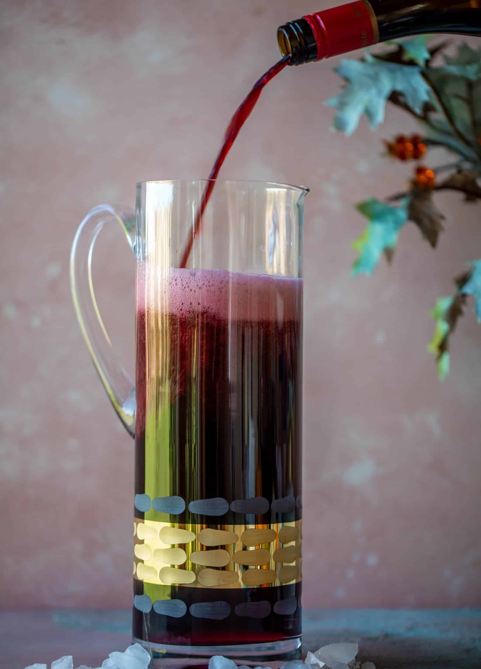 A refreshing and warming lambrusco smash, made with bubbly red wine, bourbon, orange soda and maple syrup. Tastes like the holidays!