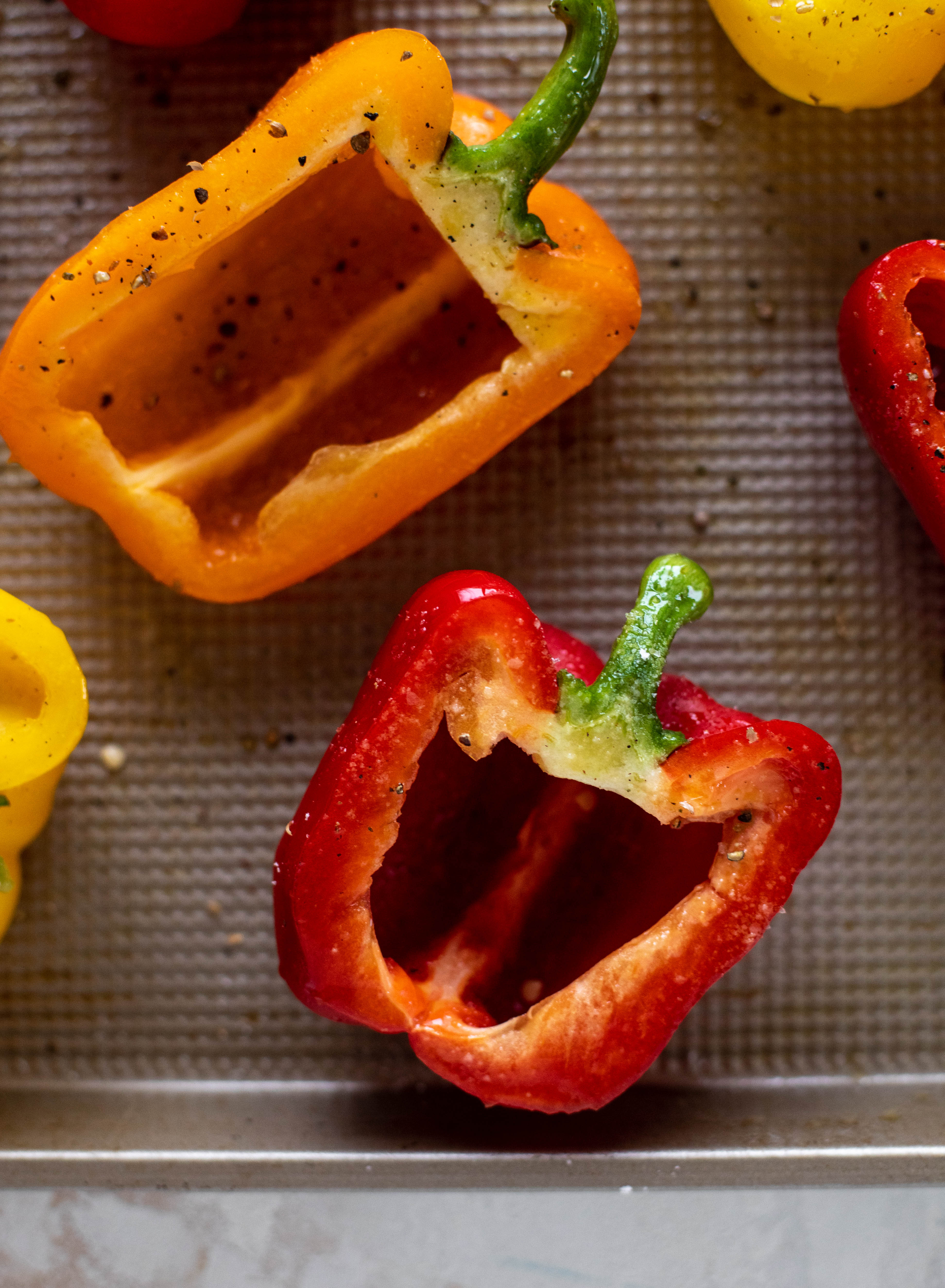 bell peppers ready for roasting