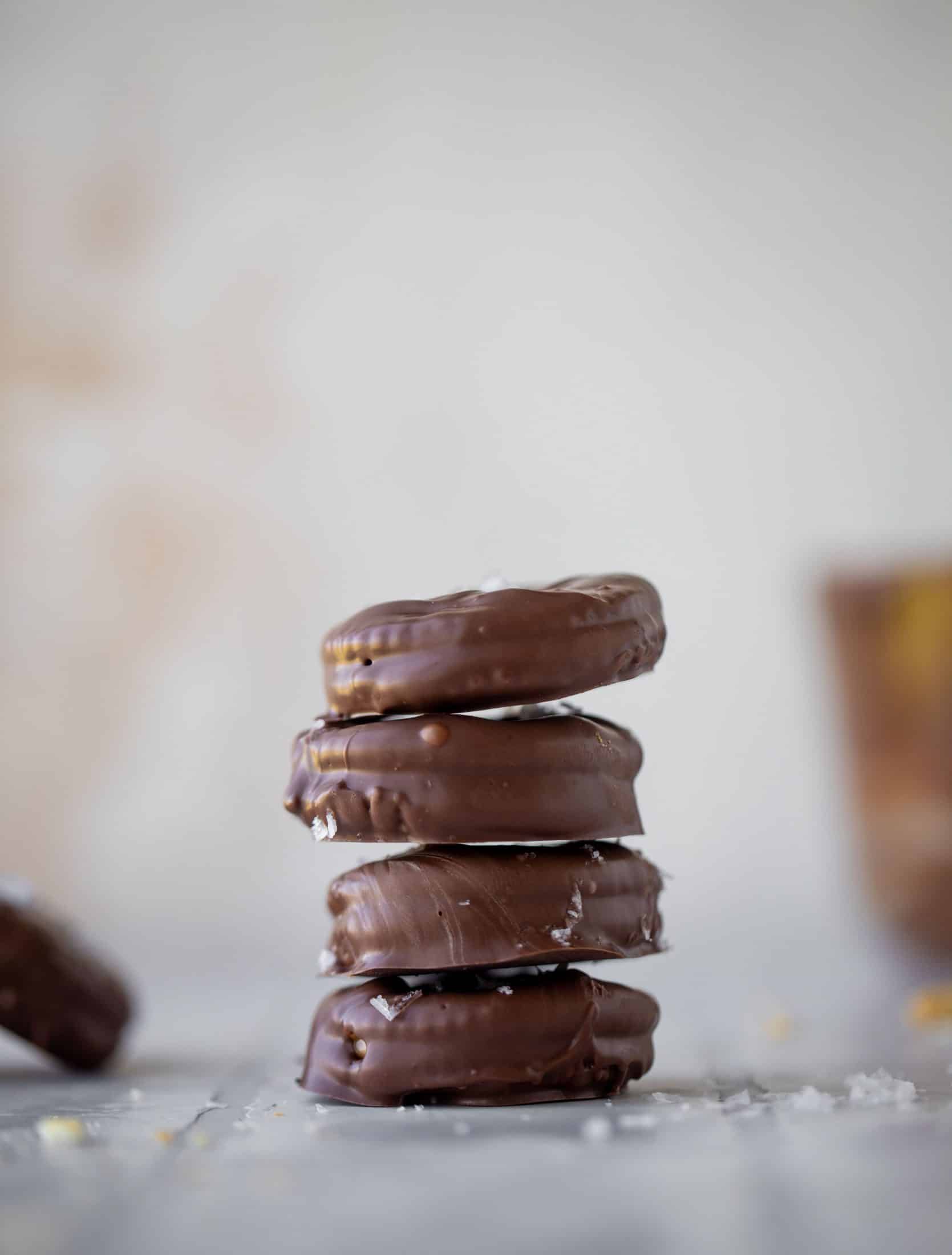 These ritz peanut butter cups are everything! Creamy peanut butter, flakey, buttery crackers, melted chocolate and flaked salt. They are unreal.