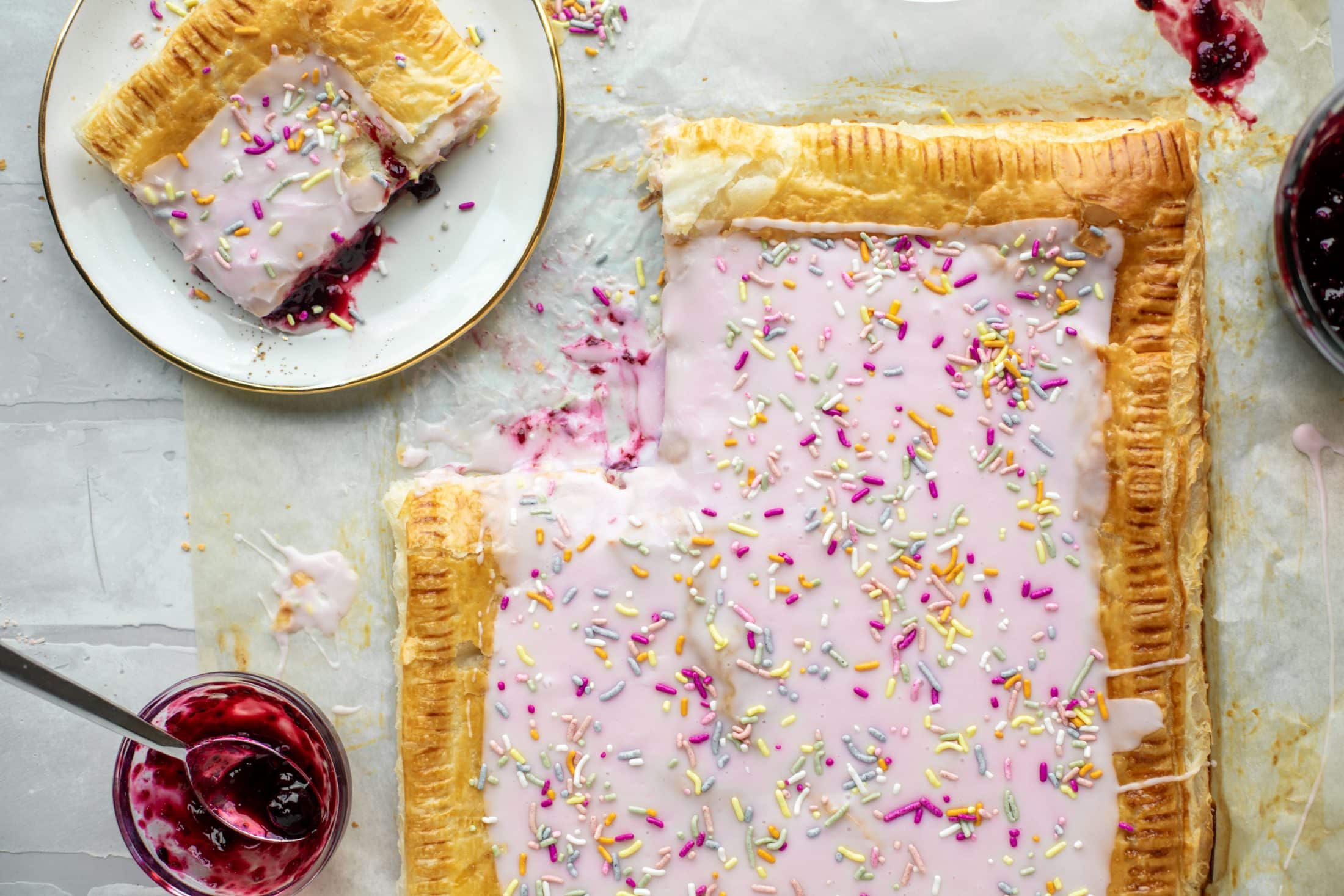 This giant pop tart recipe can be made exclusively with ingredients in your freezer! I love to make a berry lavender flavor - so perfect for spring!