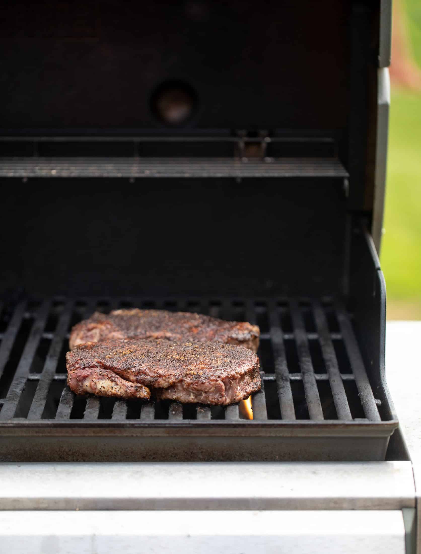 coffee crusted steak on the grill
