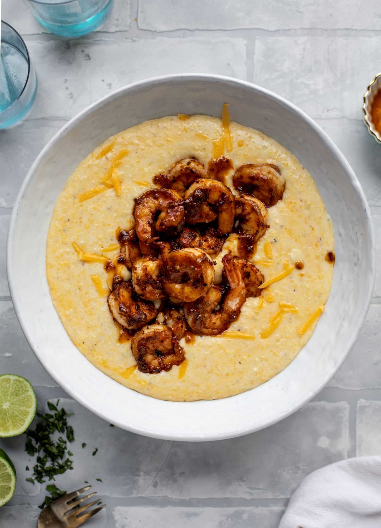 Honey Mustard Cajun Shrimp with Cheddar Grits