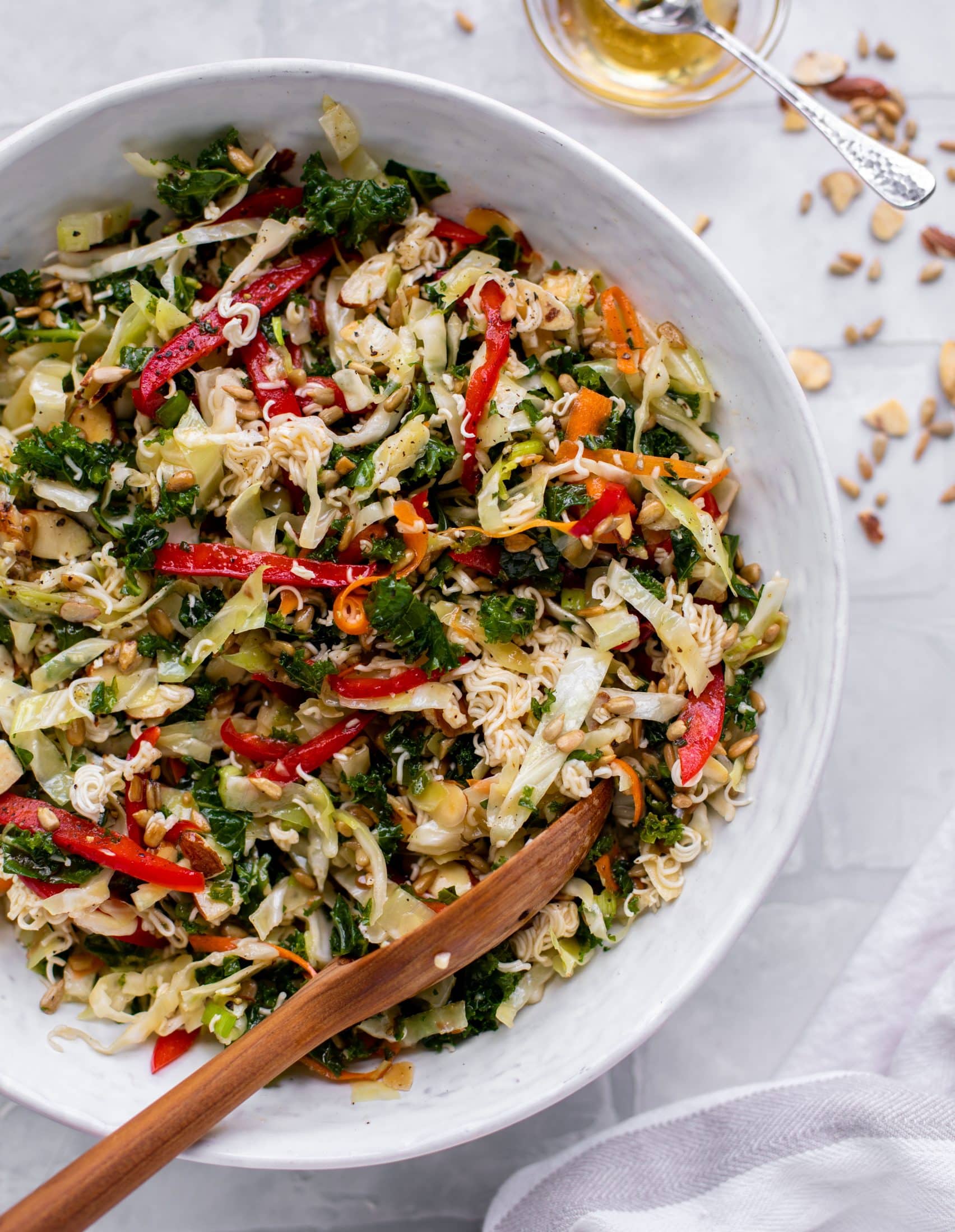 This ramen noodle crunch salad is the perfect make ahead party salad! It's full of sesame flavor and super crunchy. It's a huge hit!