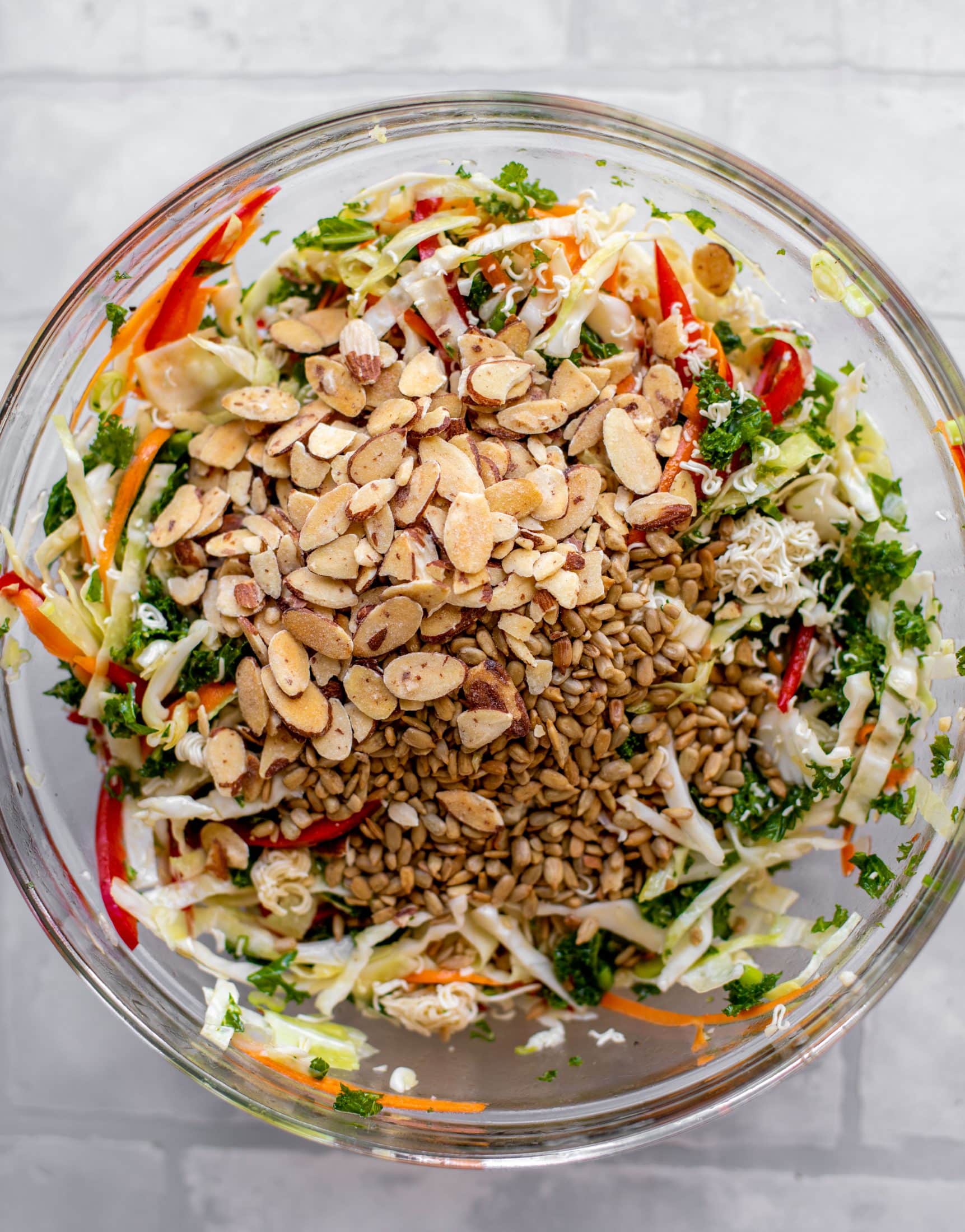 almonds and sunflower seeds on salad
