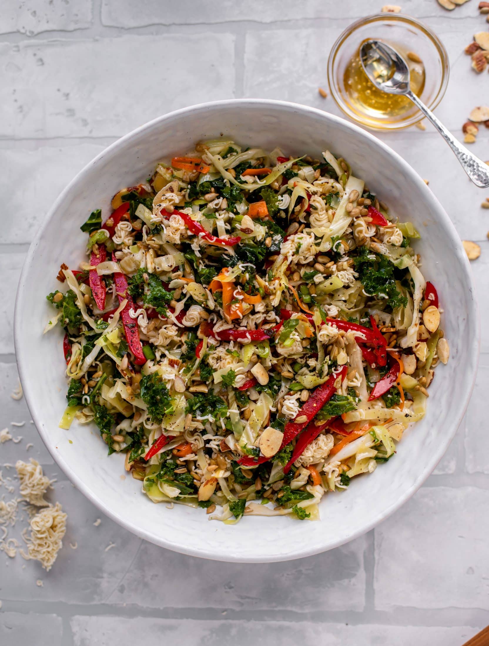 This ramen noodle crunch salad is the perfect make ahead party salad! It's full of sesame flavor and super crunchy. It's a huge hit!