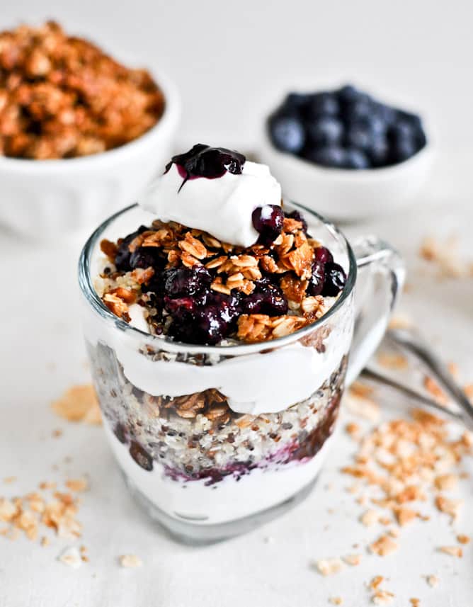 Roasted Blueberry Coconut Quinoa Parfaits with Coconut Granola I howsweeteats.com Roasted Blueberry Coconut Quinoa Parfaits with Coconut Granola I howsweeteats.com