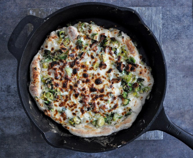 Cast Iron Skillet Brussels Sprouts Bacon Pizza I howsweeteats.com Cast Iron Skillet Brussels Sprouts Bacon Pizza I howsweeteats.com
