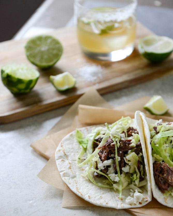Crockpot Short Rib Tacos with Salted Lime Cabbage and Queso Fresco I howsweeteats.com
