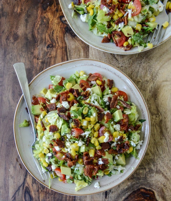 BLT Chopped Salad with Corn, Feta + Avocado I howsweeteats.com BLT Chopped Salad with Corn, Feta + Avocado I howsweeteats.com