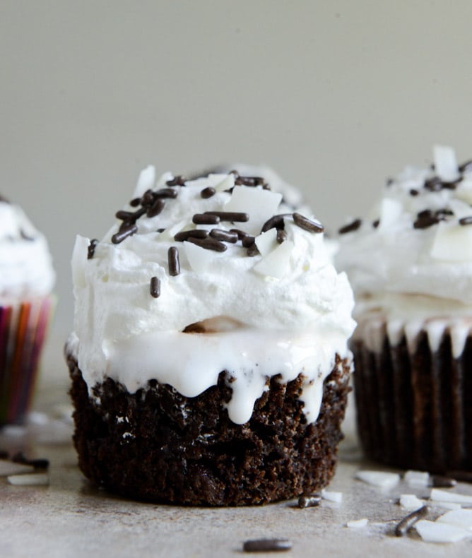 Fudge Brownie and Coconut Ice Cream Cupcakes I howsweeteats.com Fudge Brownie and Coconut Ice Cream Cupcakes I howsweeteats.com