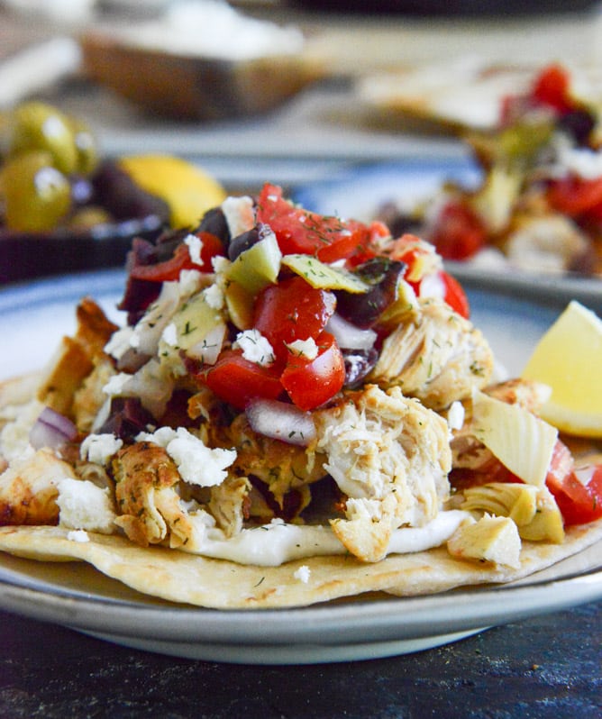 Marinated Greek Chicken Tostadas I howsweeteats.com Marinated Greek Chicken Tostadas I howsweeteats.com