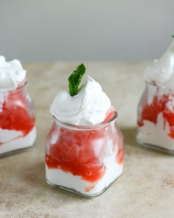 Boozy Watermelon Granitas with Coconut Whipped Cream I howsweeteats.com Boozy Watermelon Granitas with Coconut Whipped Cream I howsweeteats.com
