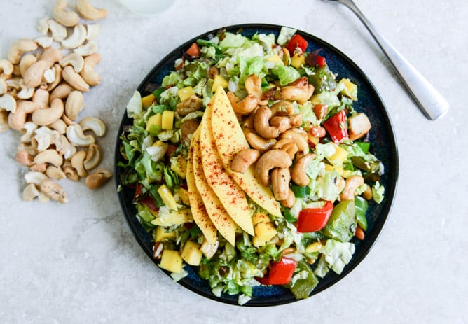 Cashew Chicken Chopped Salad with Chili Dusted Mango I howsweeteats.com