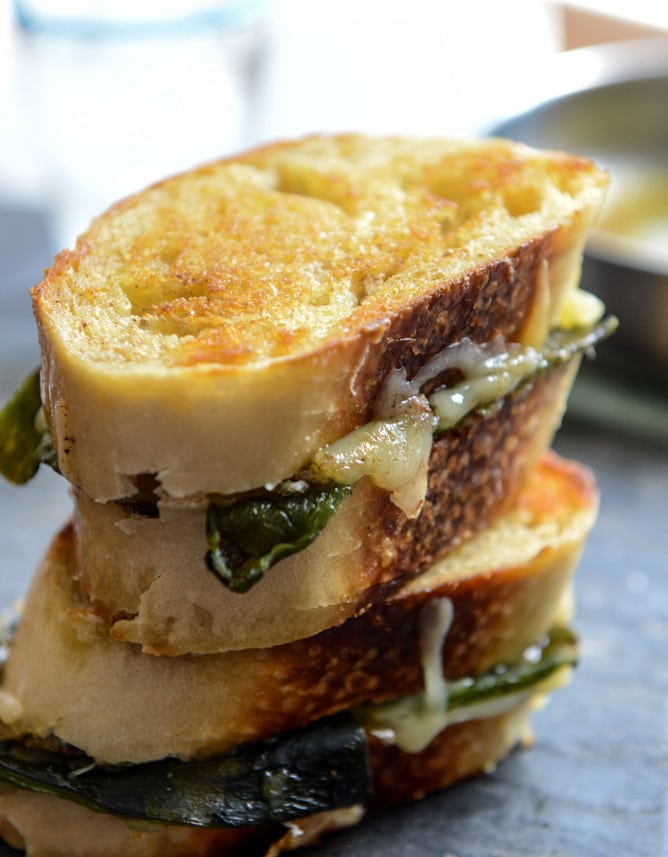 Sourdough Grilled Cheese with Roasted Poblanos, Smoked Cheddar and Curried Brown Butter I howsweeteats.com Sourdough Grilled Cheese with Roasted Poblanos, Smoked Cheddar and Curried Brown Butter I howsweeteats.com