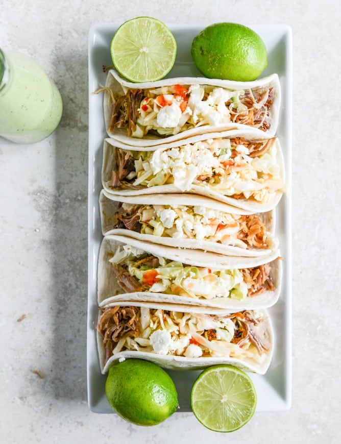 Pulled Pork Tacos with Sweet Chili Slaw I howsweeteats.com