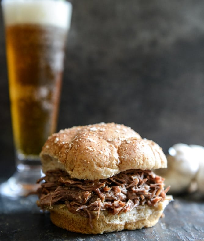 Crockpot Brown Sugar + Roasted Garlic Pulled Pot Roast Sandwiches I howsweeteats.com Crockpot Brown Sugar + Roasted Garlic Pulled Pot Roast Sandwiches I howsweeteats.com