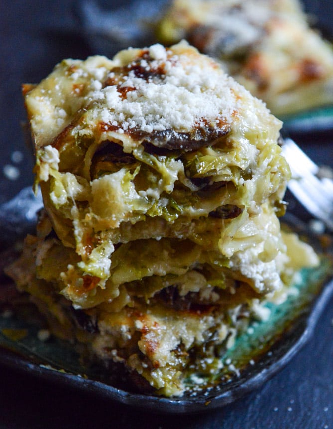 cheesy brussels sprouts lasagna I howsweeteats.com